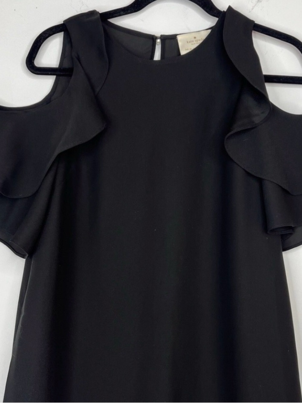 Like New-Kate Spade-Black Ruffle drop sleeve shift Dress - Picture 4 of 5